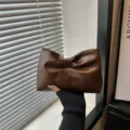 Chic brown bow shaped clutch bag for women stylish PU leather casual handbag for daily wear. - Brown