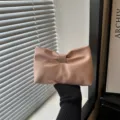 Pink Bow Clutch Bag Minimalist PU Leather Handheld Purse Trendy Stylish Accessory - Pink
