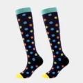 Colorful polka dot compression socks for running and outdoor sports, blue long athletic socks. - S/M / Navy Blue Polka Dots
