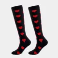 Black compression socks with cute red heart pattern, ideal for running and outdoor sports. - S/M / Red Heart on Black