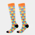Colorful checkerboard compression socks for running, outdoor sports, high elasticity, knee high. - S/M / Checkered