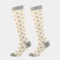 Knee high compression socks with cute polka dot pattern, athletic sportswear and running socks. - S/M / Beige Grey Dots
