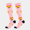 Pink compression socks for women and men, long sports socks with rainbow heart pattern. - S/M / Pink Heart