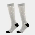 Grey compression socks with white polka dots, black heel and toe for sports running. - S/M / Gray Polka Dots