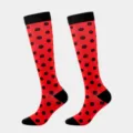 Calze a compressione rosse con pois neri, calze lunghe sportive da corsa per fitness. - Rosso a pois neri