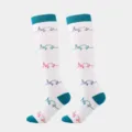 Women compression socks knee high athletic sports running support stockings with heart ecg pattern - White ECG