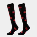 Chaussettes de compression noires avec motif de levres rouges, chaussettes sport confort. - S/M / Empreinte de Lèvres