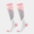 Chaussettes de compression à motif chevron rose et gris, bas de sport élastiques et confortables. - S/M / Rose Femme