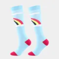 Chaussettes de compression bleu clair avec motif arc-en-ciel, bout et talon roses. - S/M / Arc-en-ciel Bleu