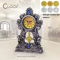 Orologio da tavolo vintage stile europeo con gemme blu e funzione pendolo - Sveglia da Tavolo Retrò / 15.5x5x24cm / Argento antico