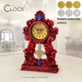 Orologio da tavolo rosso vintage decorato con pietre blu e intagli floreali eleganti - Sveglia da Tavolo Retrò / 15.5x5x24cm / Rosso Antico
