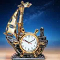 Sveglia creativa a forma di nave a vela in finitura oro e argento per il comodino - Stile Barca a Vela / 19x16x8cm / Bronzo