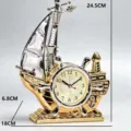 Sveglia creativa a forma di barca a vela in oro e argento con indicazioni di misura - Orologio Barca a Vela / 19x16x8cm / Oro