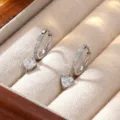 Elegant silver heart moissanite hoop earrings for women featuring sparkling crystal charms. - Heart Shape Moissanite Drop Style / Silver