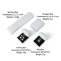 White LED jewelry boxes for rings, necklaces, and earrings with dimensions. - Ring Box / Stud Earring Box / White