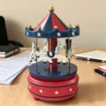 Red and blue vintage carousel music box with white horses and stars decoration - Red and Blue Stars