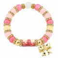Festive Christmas themed beaded bracelet featuring pink beads and a golden bow charm - Christmas Tree Bow Style