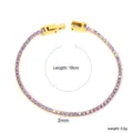 Bracelet tennis élégant plaqué or avec zircons violets 2mm, longueur 18cm, 3,5g. - Style Rond Violet Doré (BR26832CG)