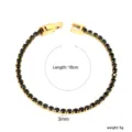 Bracelet tennis élégant plaqué or avec zircons noirs de 3 mm, longueur de 18 cm - Style Rond Noir Doré (BR26833BG)
