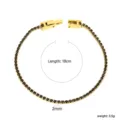Bracelet de tennis élégant de 2mm plaqué or avec zircons noirs, longueur 18 cm - Style Rond Noir Doré (BR26832BG)