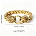 Gold-tone titanium steel lion head bangle for men featuring a bold hip hop style design - Golden Lion Head Style (sl061g)