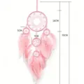 Handgefertigter rosa Fünf-Ring-Traumfänger mit natürlichen Federn, Gesamtlänge 70 cm - Glück Fünf-Ring Stil (MS9377D) / 60*16cm / Dunkelrosa