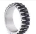 Minimalist silver ring with industrial gear-like texture and aged finish - Size 10 / Industrial Texture Style