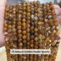 7A grade natural yellow hematoid quartz crystal loose beads for DIY jewelry making - 7A Grade Natural Yellow Hematoid Quartz