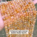 Natural 7A light yellow hematoid quartz crystal loose beads for DIY jewelry making - 7A Natural Light Yellow Hematoid Quartz