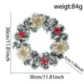 Couronne de Noël artificielle avec poinsettias dorés et baies rouges, diamètre 30 cm - D1-4 Couronne verte givrée blanche avec fleurs dorées (30CM)