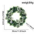Couronne de Noël verte artificielle de 30cm avec baies argentées et feuilles de houx - D1-5 Couronne verte avec feuilles (30CM)