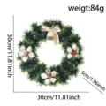 Couronne de Noël artificielle de 30 cm avec nœud doré et fleurs de poinsettia argentées - D1-8 Couronne avec nœud doré (30CM)