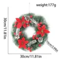 Couronne de Noël artificielle avec poinsettias rouges, baies et pommes de pin, 30 cm - Style à trois fleurs C1-12 / 30cm