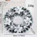 40cm Artificial Christmas wreath decorated with white flowers and silver Merry Christmas sign - Silver Christmas Flower