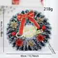 Artificial Christmas wreath with red bow and Merry Christmas sign, 40cm diameter. - White Wreath With Bow