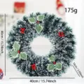 Artificial green Christmas tinsel wreath with red berries, 15.74 inch dimensions - White Wreath With Leaves