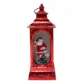 Festive red Christmas square lantern featuring Santa Claus and glitter snow globe - Red Hollow Calling Santa
