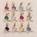 Set of 12 colorful 4mm round birthstone zircon pendants with gold claw settings for DIY - March Aquamarine Zirconia (With Ring) / Gold