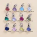 4mm stainless steel birthstone charm pendants in 12 vibrant colors for DIY jewelry - March Aquamarine Zirconia (With Ring) / Steel