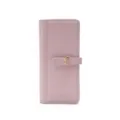 Elegant mauve pink long PU leather wallet featuring a decorative gold leaf metal clasp - Pink