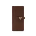 Elegant brown PU leather long wallet for women with decorative metal leaf buckle - Coffee