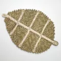 Hand-woven leaf-shaped natural straw placemat for heat insulation and creative home decor - Natural and Beige Large Style