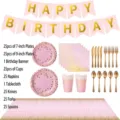 Roze en goudfolie stip feestserviesset inclusief borden, bekers, servetten en bestek - Nieuwe 9-delige set voor 10 personen