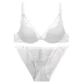 Elegant white lace lingerie set featuring a French-style thin bra and matching panties - S / White