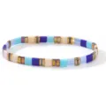 Bohemian handmade colorful Tila bead stretch bracelet featuring blue and gold tiles - Blue White Pink Iridescent Patchwork (TL-B25090301A)