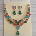 Elegante set di gioielli con collana e orecchini in strass multicolore per matrimoni - Multicolore Oro (G502)