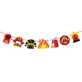 Decorative firefighter theme birthday party banner with fire alarm and extinguisher - Pattern Banner