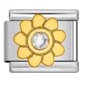 Charm fiore dorato per bracciale modulare italiano in acciaio inox - Stile Girasole Dorato Con Strass (ICJ930-1)