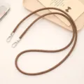 Langlebiges 6mm braunes geflochtenes Leder-Handyband mit silbernen Metallkarabinern - Kaffee Denim