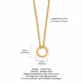 Gold-plated stainless steel necklace with circular ring pendant dimension details. - 14mm Minimalist Circle Necklace (45+5cm) / Gold Open Ring Necklace